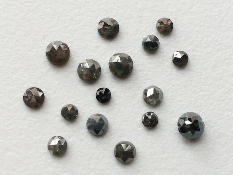 Dark Grey Loose Rose Cut Natural Diamond, Calibrated Gray Diamond Round Rose Cut, Melee Diamond For Jewelry, Dark Grey Rose Cut Diamond Dark Grey Loose Rose Cut Natural Diamond, Calibrated Gray Diamond Round Rose Cut, Melee Diamond For Jewelry, Dark Grey Rose Cut Diamond