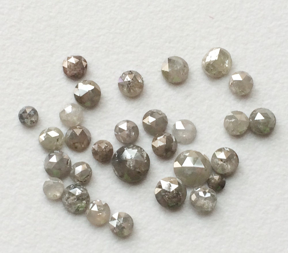 Light Grey Loose Rose Cut Natural Diamond, Calibrated Gray Diamond Round Rose Cut, Melee Diamond For Jewelry, Light Grey Rose Cut Diamond