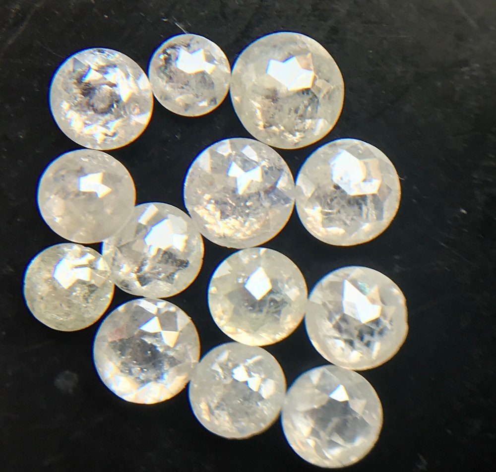 Natural White Gray Rose Cut Diamond Cabochons, 2.5-3.5mm Rare Round Flat Back Rose-cut Diamond For Wedding Ring/jewelry (3pcs) - Puspd68