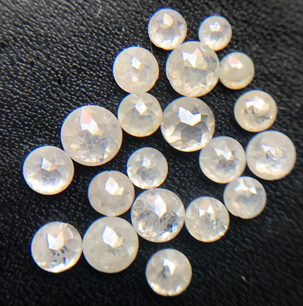 Natural White Rose Cut Diamond Cabochons, 2-3mm Rare Round Flat Back Rose-cut Diamond For Wedding Ring/jewelry (2pcs To 6pcs) - Puspd77