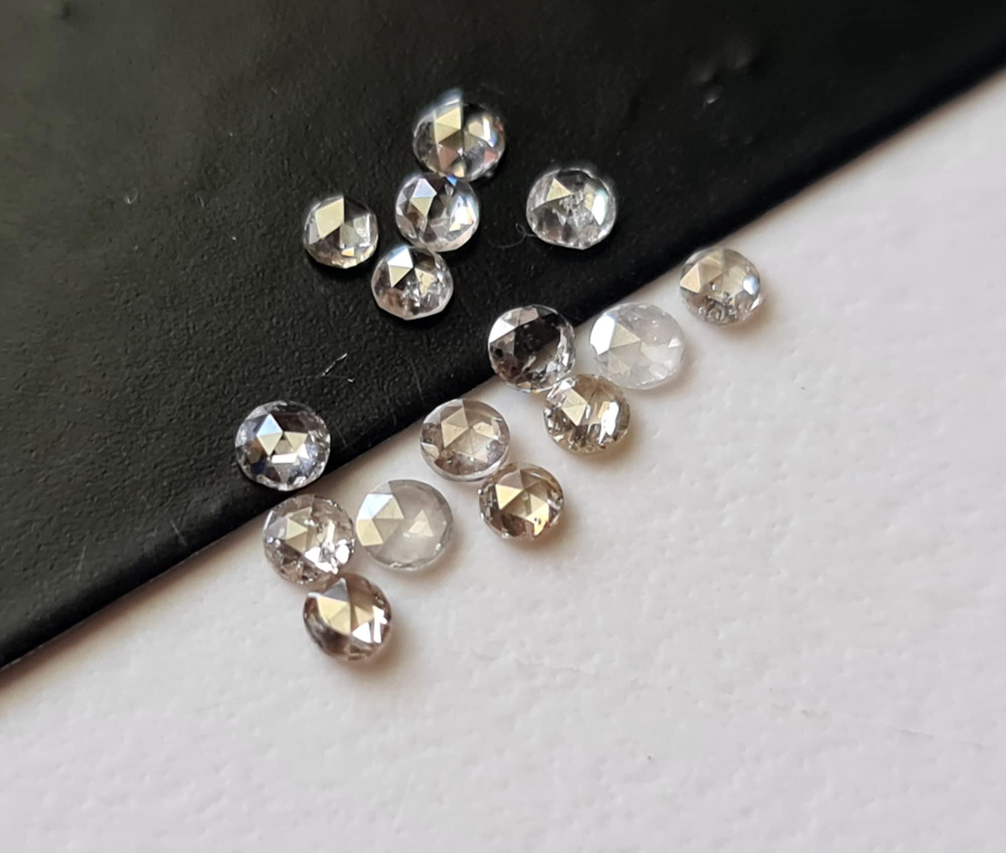 Salt And Pepper Diamond, Natural 1.8-2mm, Round Shaped Diamond, Rose Cut Flat Back Clear Black Diamond For Jewelry (3pcs To 5pcs)-ppkj27 Salt And Pepper Diamond, Natural 1.8-2mm, Round Shaped Diamond, Rose Cut Flat Back Clear Black Diamond For Jewelry (3pcs To 5pcs)-ppkj27