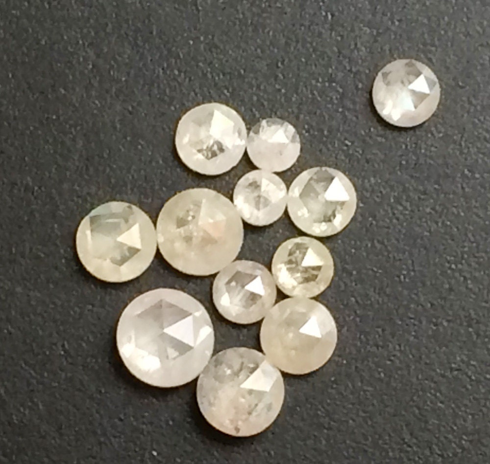 White Rose Cut Diamond Loose Cabochons, 3-3.5mm Rare Round Flat Back Rose-cut Diamond For Wedding Ring/jewelry (3pcs To 5pcs) - Vicp1057