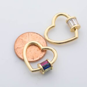 1 pc 18k Gold  Heart With Multi Color CZ Carabiner Clasp Diamond CZ Oval Cubic - 20mm- 1 pc per order