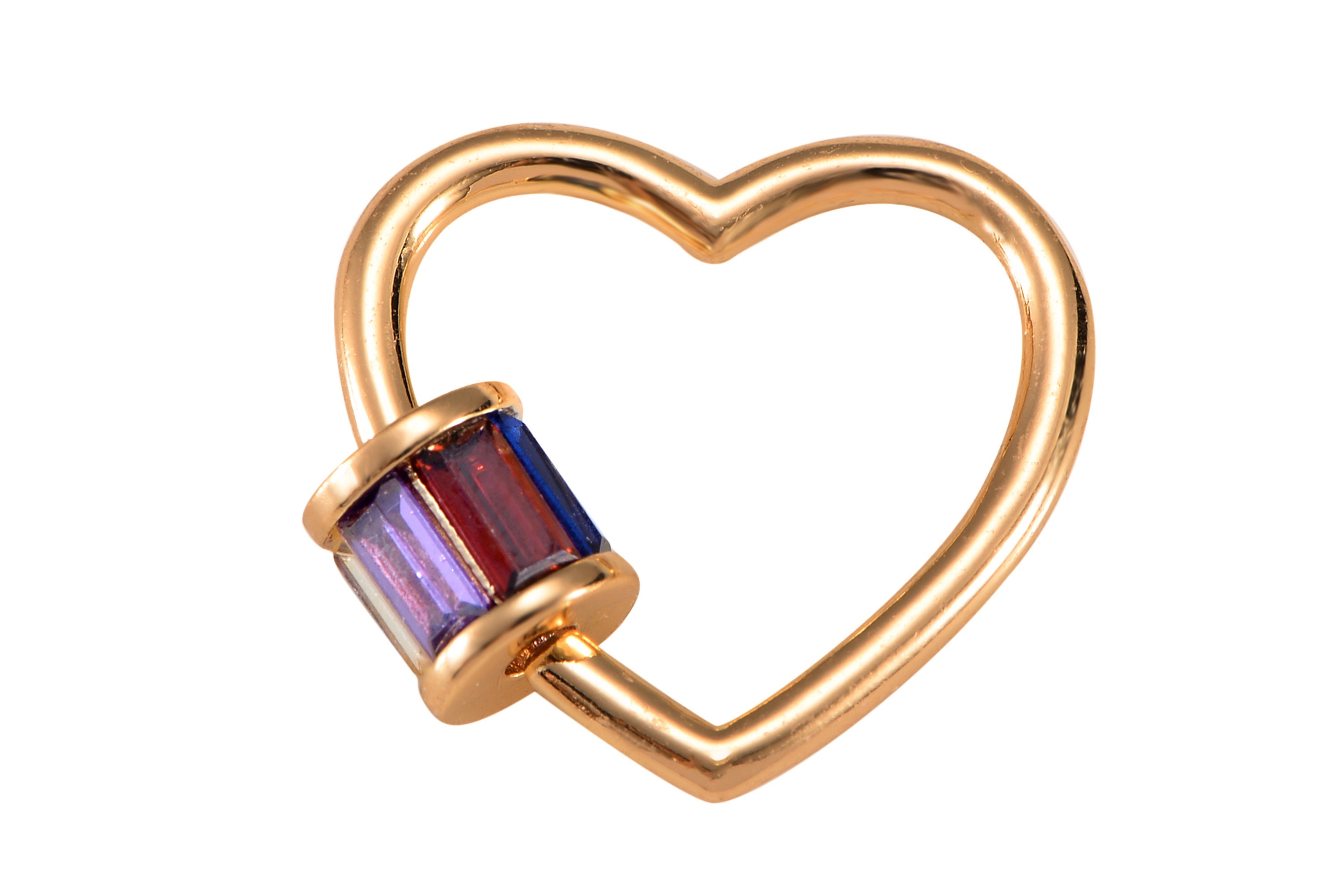 18k Gold  Heart With Multi Color Cz Carabiner Clasp Diamond Cz Oval Cubic - 20mm- 1 Pc Per Order