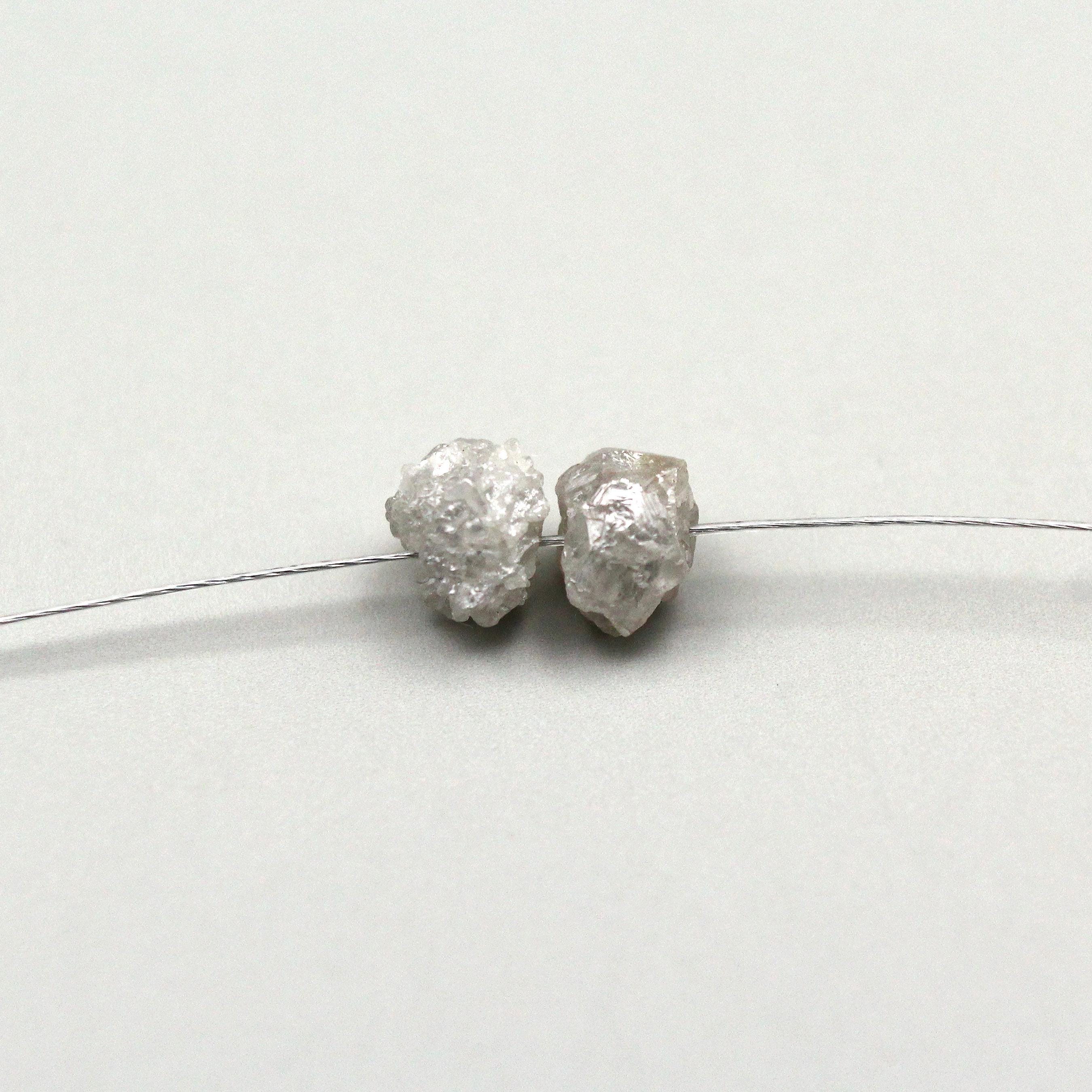 2 Pcs Grey Rough Diamond Beads, Natural Drilled Loose Stone Pair For Jewelry Design - 5.5mm, 1.58ct 2 Pcs Grey Rough Diamond Beads, Natural Drilled Loose Stone Pair For Jewelry Design - 5.5mm, 1.58ct