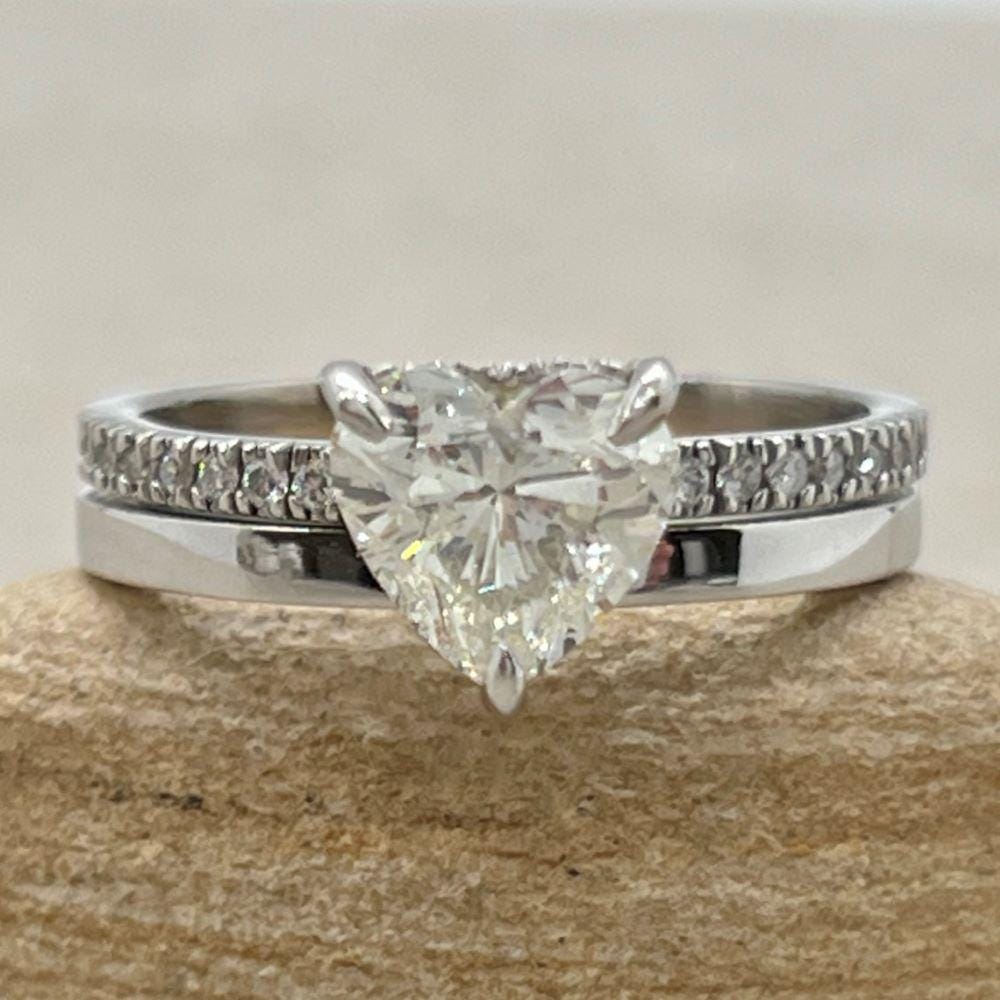 Heart Diamond Bridal Set With Hidden Halo And Plain Comfort Fit Band, Lifetime Care Plan Included, Genuine Gems And Diamonds Ls6973 Heart Diamond Bridal Set With Hidden Halo And Plain Comfort Fit Band, Lifetime Care Plan Included, Genuine Gems And Diamonds Ls6973