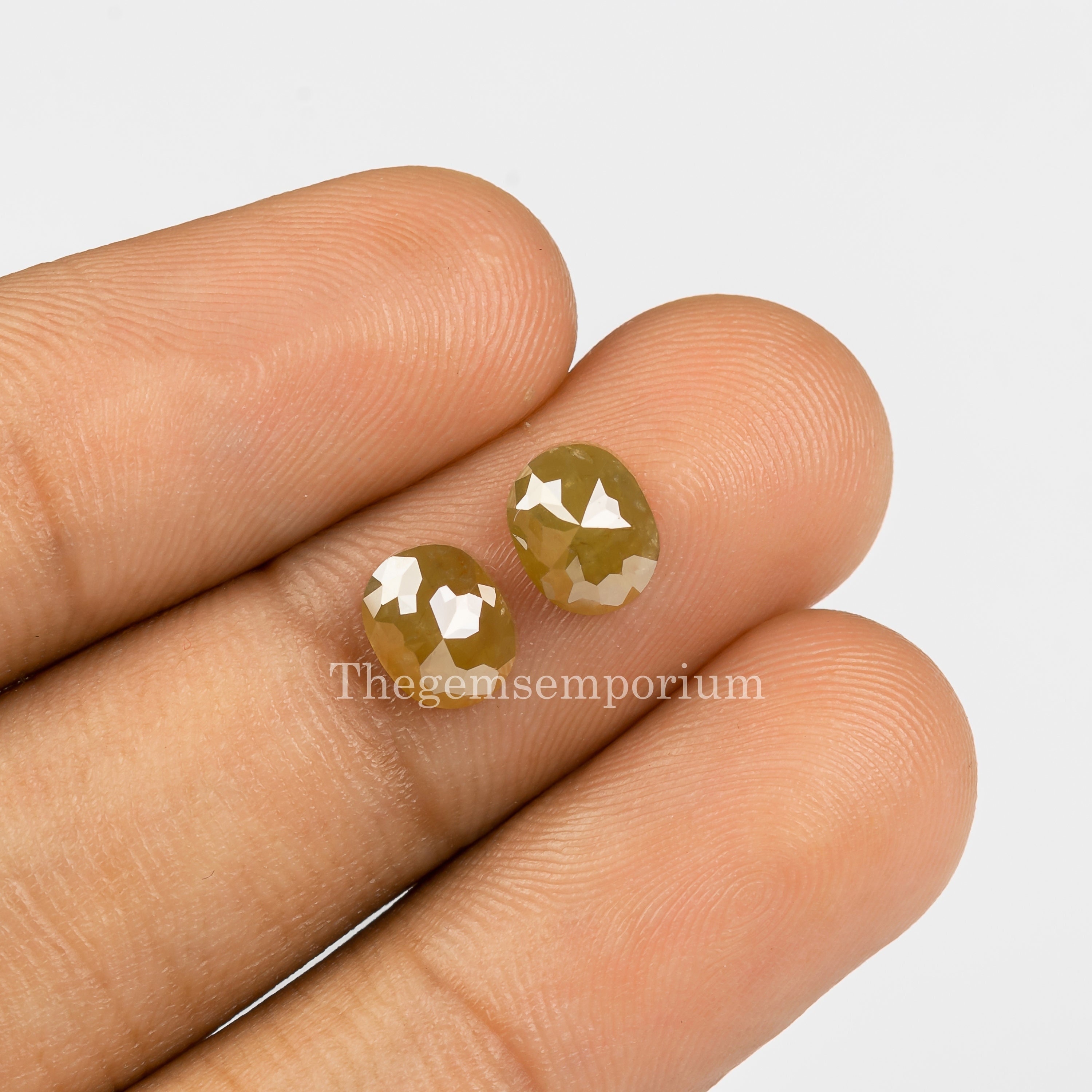 Olive Green Diamond, Oval Rose Cut, Loose Gemstone (6x7.5mm) Olive Green Diamond, Oval Rose Cut, Loose Gemstone (6x7.5mm)