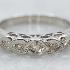 Vintage 14k White Gold Diamond Heart Band, Size 5.75 Vintage 14k White Gold Diamond Heart Band, Size 5.75