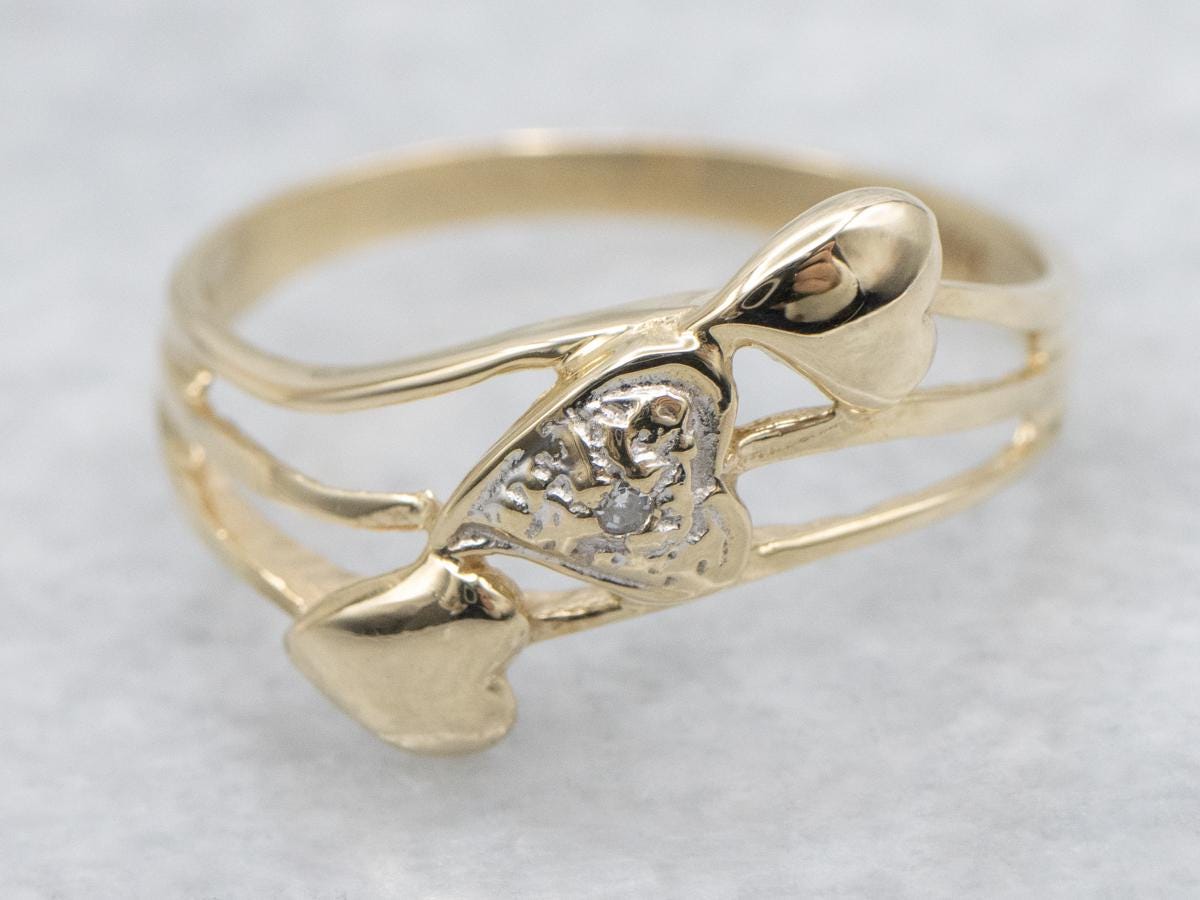 Vintage Triple Heart Diamond Sweetheart Band Vintage Triple Heart Diamond Sweetheart Band