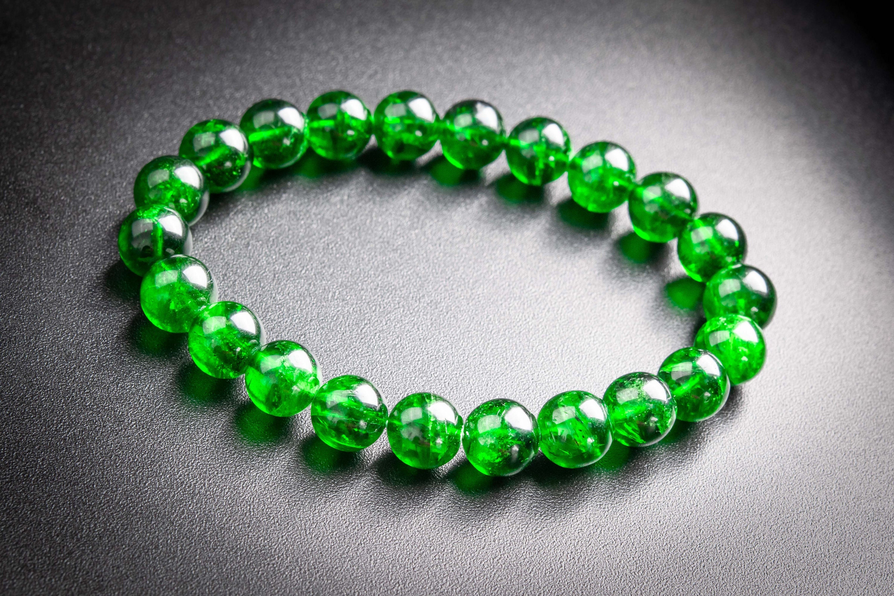 22 Pcs - 8-9mm Transparent Chrome Diopside Bracelet Intense Forest Green Siberian Emerald Aaaaa Genuine Natural Round Beads (117653h-3952)