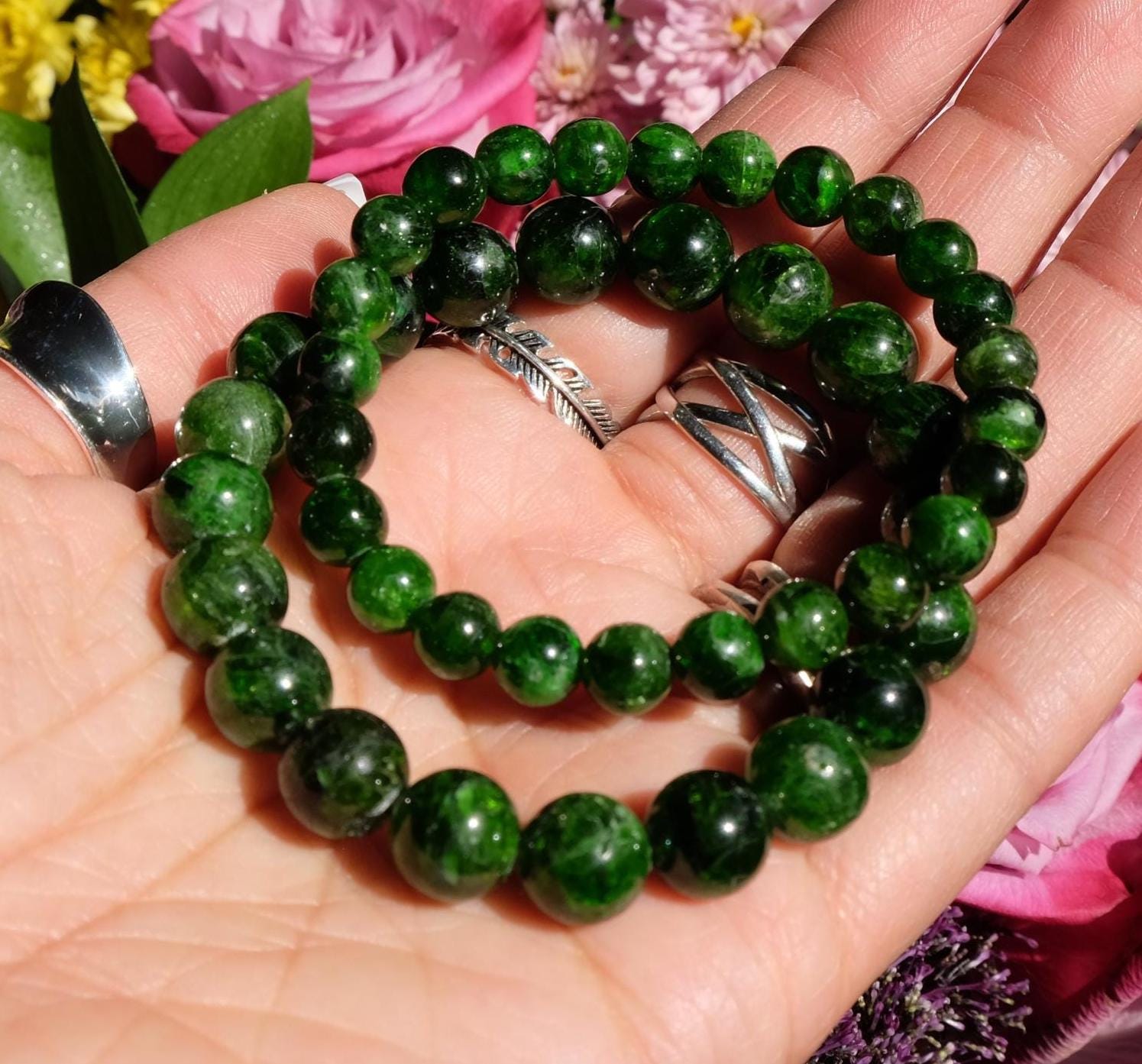 8-10mm Chrome Diopside Stretch Bracelet Aaa