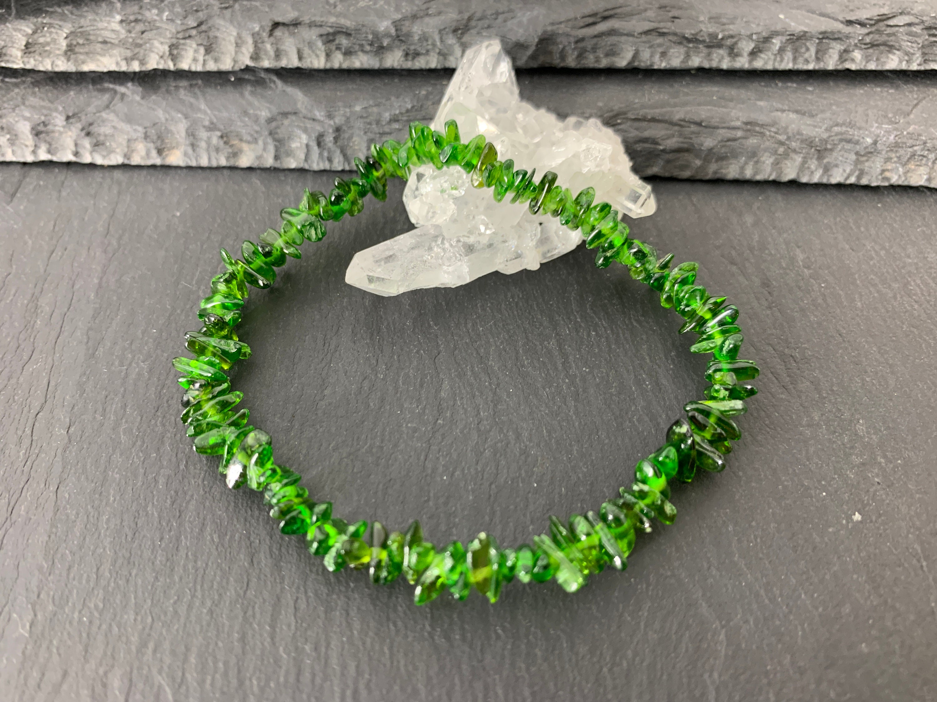 Chrome Diopside Beaded Bracelet, Green Crystal (7mm Beads)