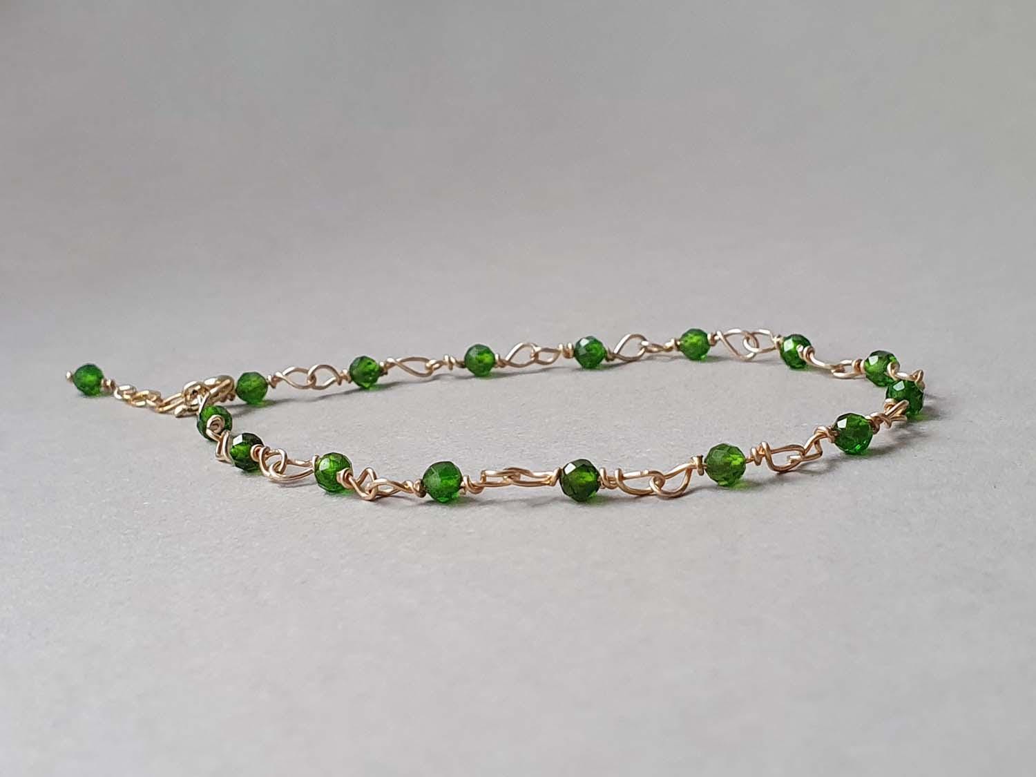 Chrome Diopside Bracelet: Gold Filled Green Gemstone Jewelry