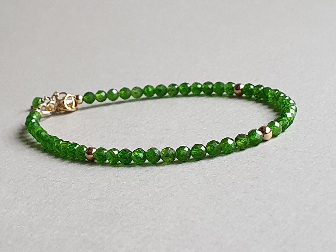 Chrome Diopside Bracelet, Green Gemstone, Gold Filled