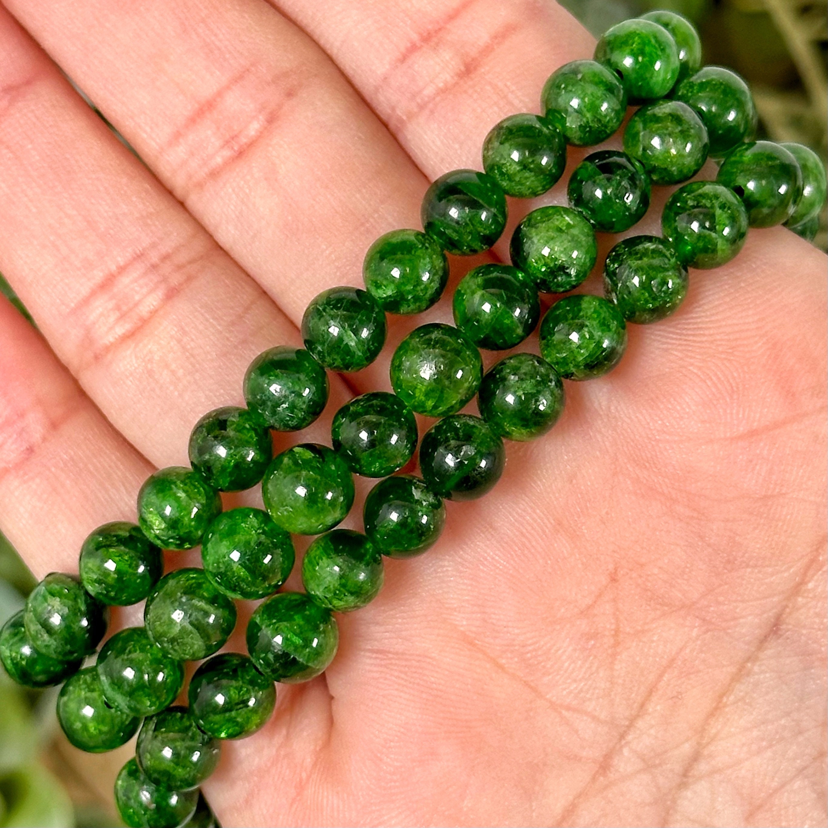 Chrome Diopside Bracelet | 5-7mm | - No. 607 (polished Green Crystal Jewelry, Heart Chakra, Love)