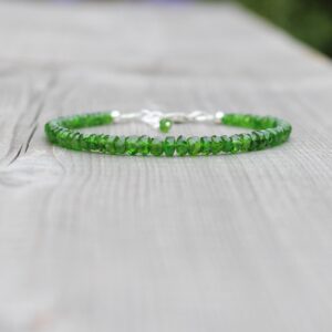 Chrome Diopside Bracelet In Sterling Silver, Gold Filled Or Rose Gold With Dainty 3.5 To 4mm Faceted Rondelle Beads, Natural Gemstone
