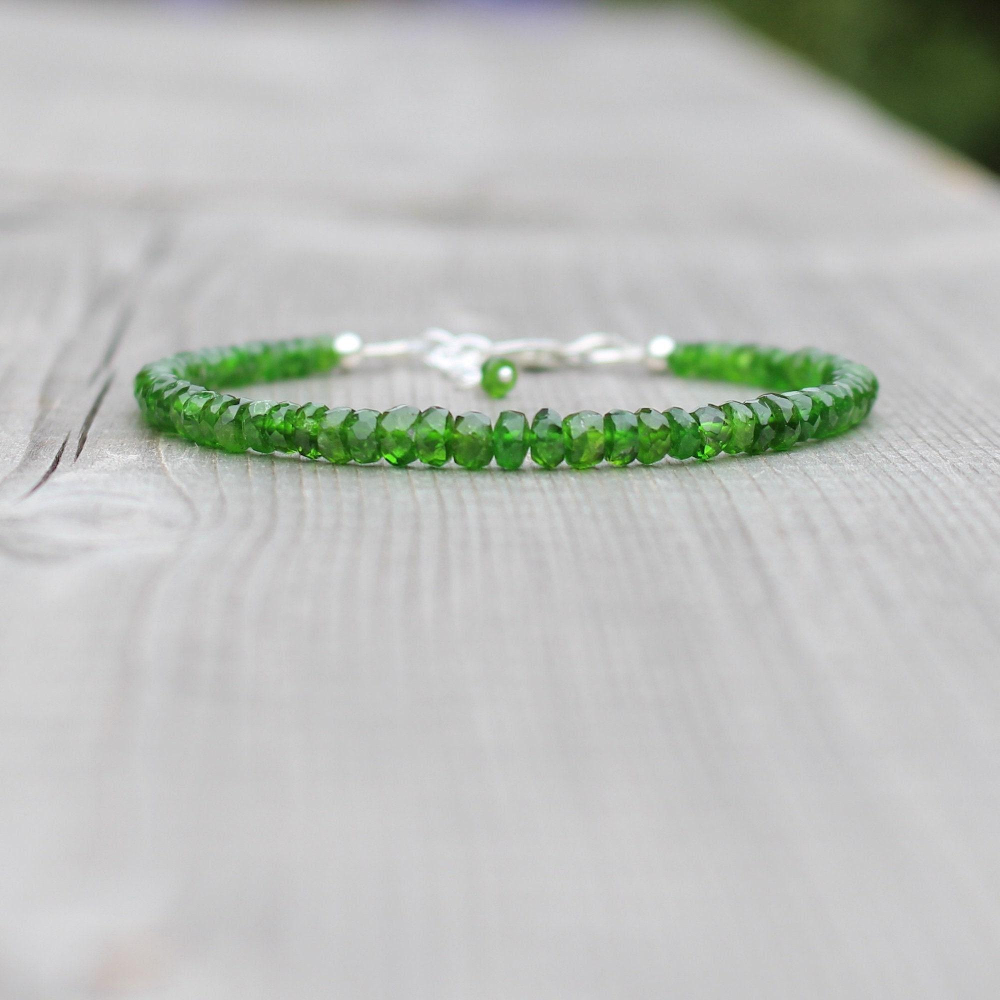 Chrome Diopside Bracelet In Sterling Silver, Gold Filled Or Rose Gold With Dainty 3.5 To 4mm Faceted Rondelle Beads, Natural Gemstone