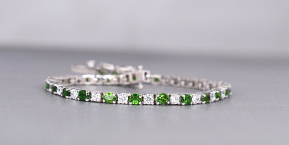 Chrome Diopside Moissanite Tennis Bracelet, Sterling Silver Bridal Jewelry Chrome Diopside Moissanite Tennis Bracelet, Sterling Silver Bridal Jewelry