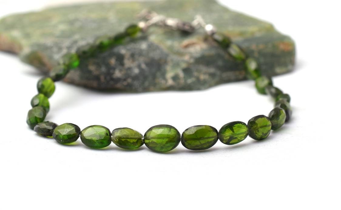 Chrome Diopside Bracelet • Natural Green Nugget Gemstone Bracelet • Dainty Sterling Silver Beaded Bracelet • Handmade Gift For Her