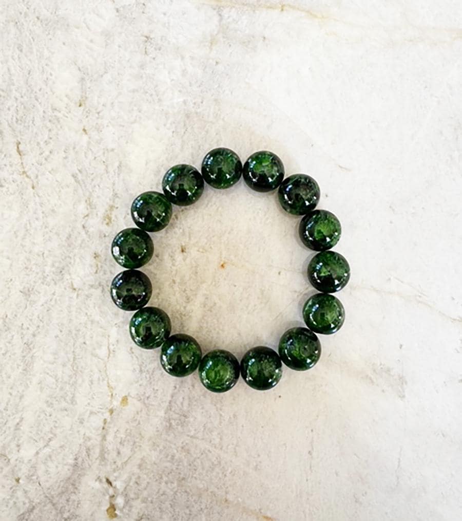 Chrome Diopside Siberian Emerald 14mm Round Beaded Stretch Stacking Bracelet
