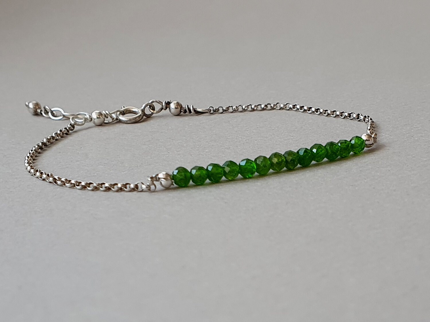 Chrome Diopside Bracelet: Sterling Silver Green Gemstone Bar Chrome Diopside Bracelet: Sterling Silver Green Gemstone Bar