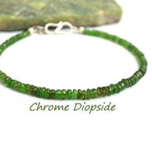 Chrome Diopside Bracelet • Sterling Silver Beaded Bracelet • Dainty Green Gemstone Jewelry • Handmade Gift for Her