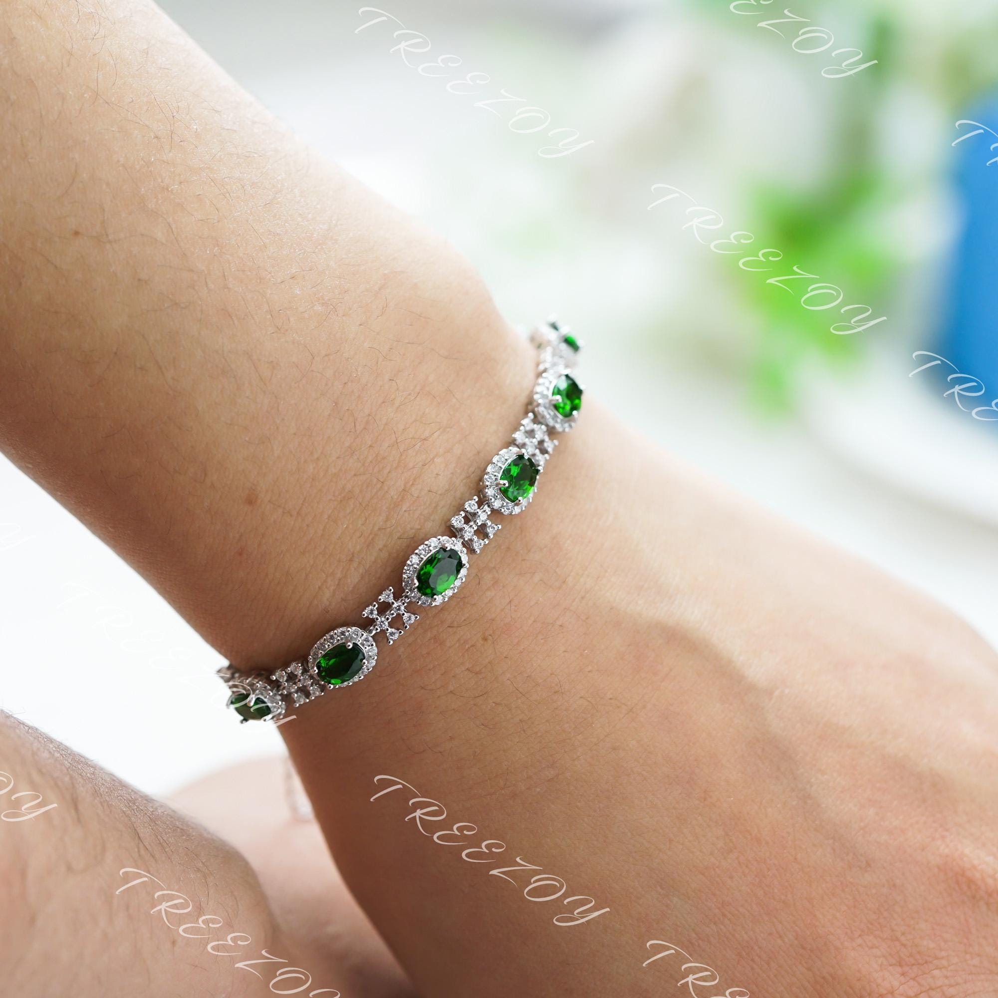 Chrome Diopside Bracelet: Sterling Silver, Cz Accents
