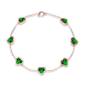 Dainty Gold Chrome Diopside Bracelet 925 Silver Chain Bracelet For Women Green Crystal Heart Bracelet Delicate Gold Charm Bracelet For Gift