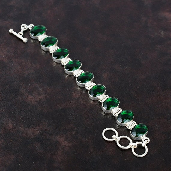 Faceted Chrome Diopside Bracelet: Handmade 925 Sterling Silver Adjustable Chain