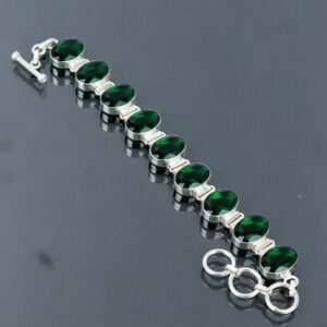 Faceted Chrome Diopside Bracelet: Handmade 925 Sterling Silver Adjustable Chain