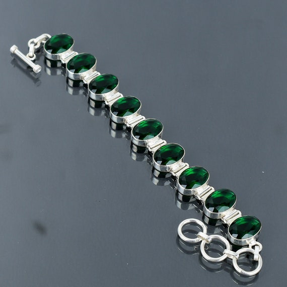 Faceted Chrome Diopside Bracelet: Handmade 925 Sterling Silver Adjustable Chain