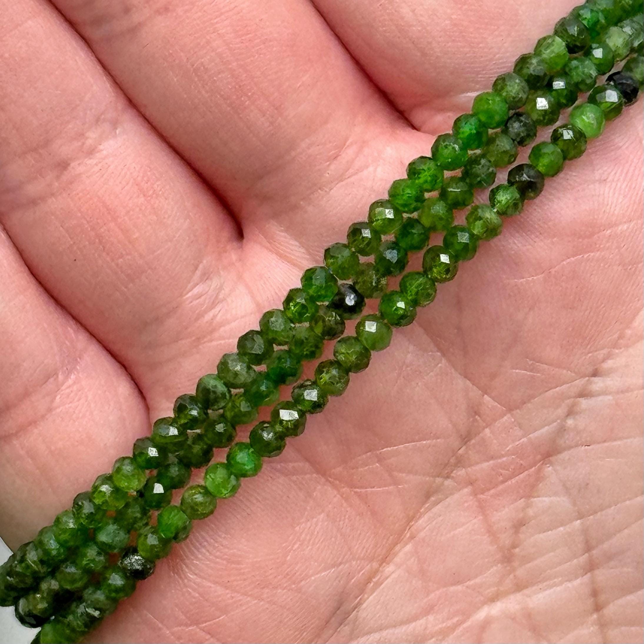 Faceted Chrome Diopside Bracelet | 3mm | - No. 656 (polished Green Crystal Jewelry, Heart Chakra, Love)