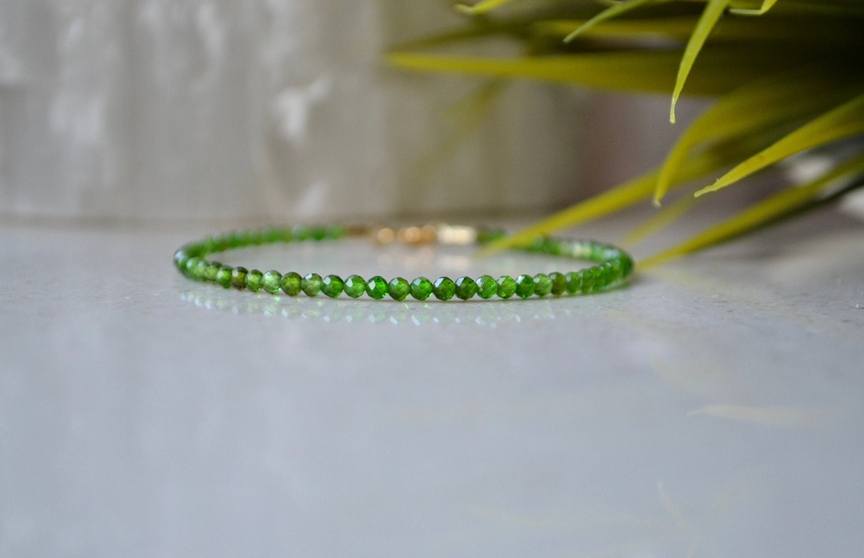 Genuine Chrome Diopside - Bracelet Femme, Natural Chrome Diopside, Delicate Gemstone Bracelet, Rich Green Color Jewelry, Womens Bracelet