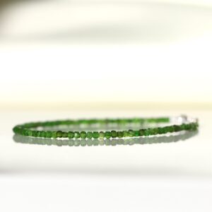 Genuine Chrome Diopside, Not Colored, Natural Chrome Diopside, Delicate Cube 2mm Bead Bracelet, Rich Green Color Jewelry, Womens Bracelet