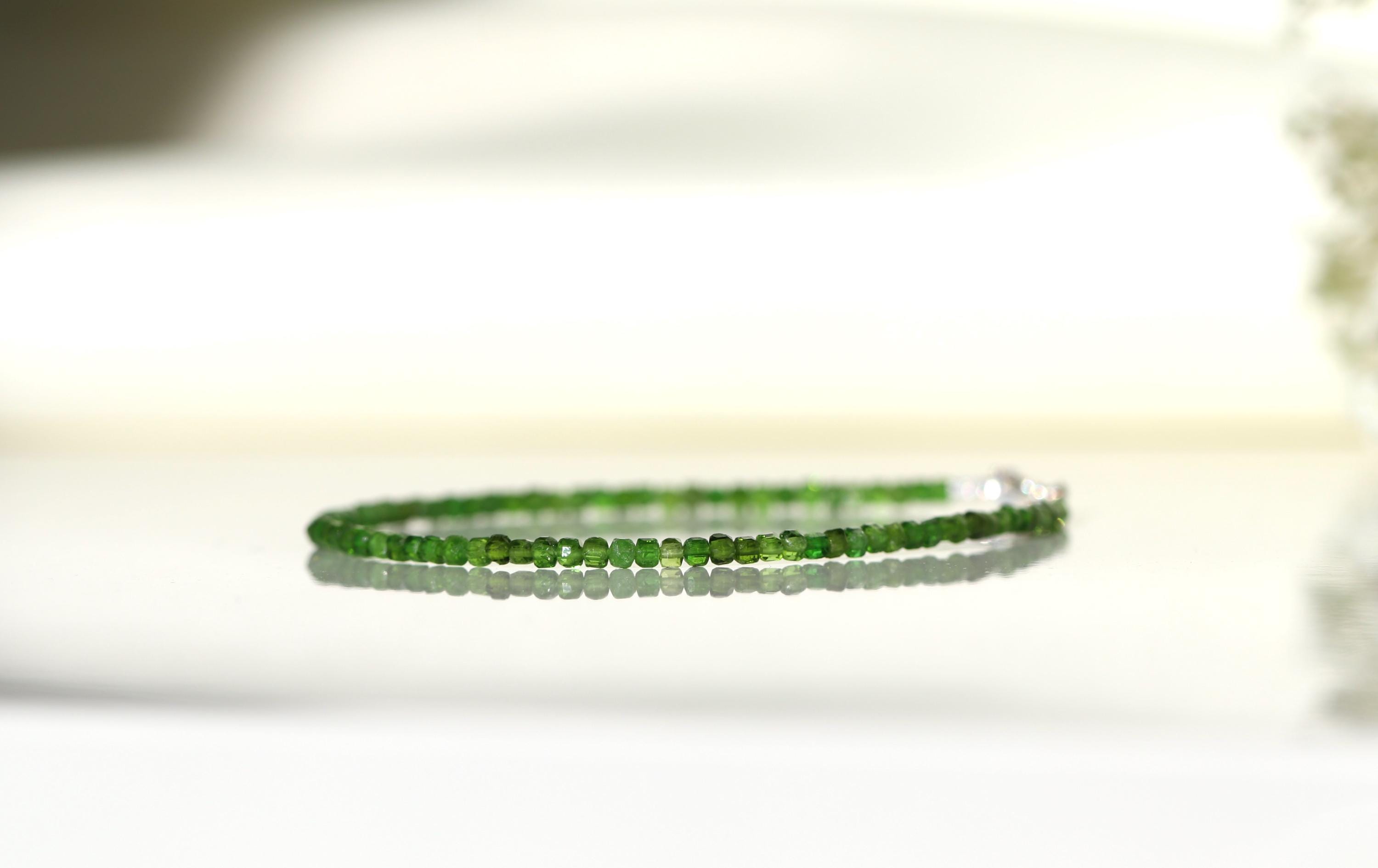 Genuine Chrome Diopside, Not Colored, Natural Chrome Diopside, Delicate Cube 2mm Bead Bracelet, Rich Green Color Jewelry, Womens Bracelet