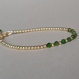 Gold Chrome Diopside Bracelet: Green Gemstone Stacking Jewelry