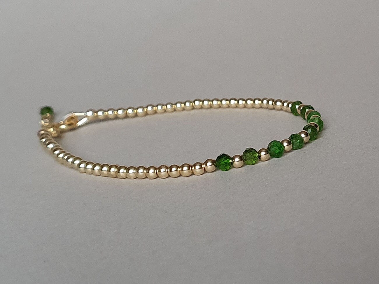 Gold Chrome Diopside Bracelet: Green Gemstone Stacking Jewelry