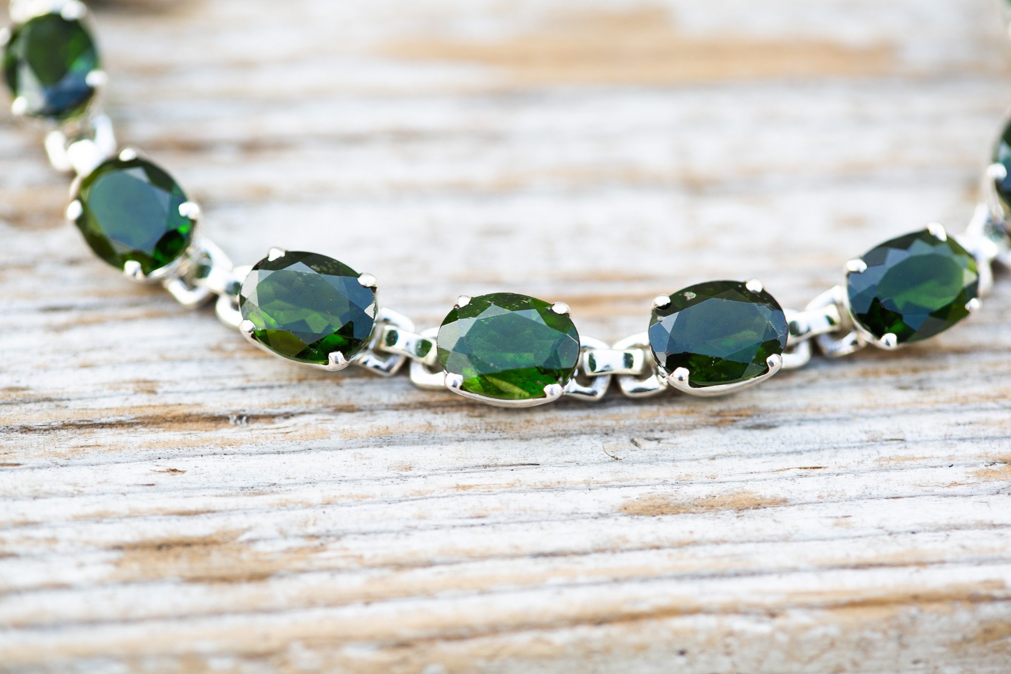 Green Chrome Diopside Bracelet: Sterling Silver Bezel Gemstone