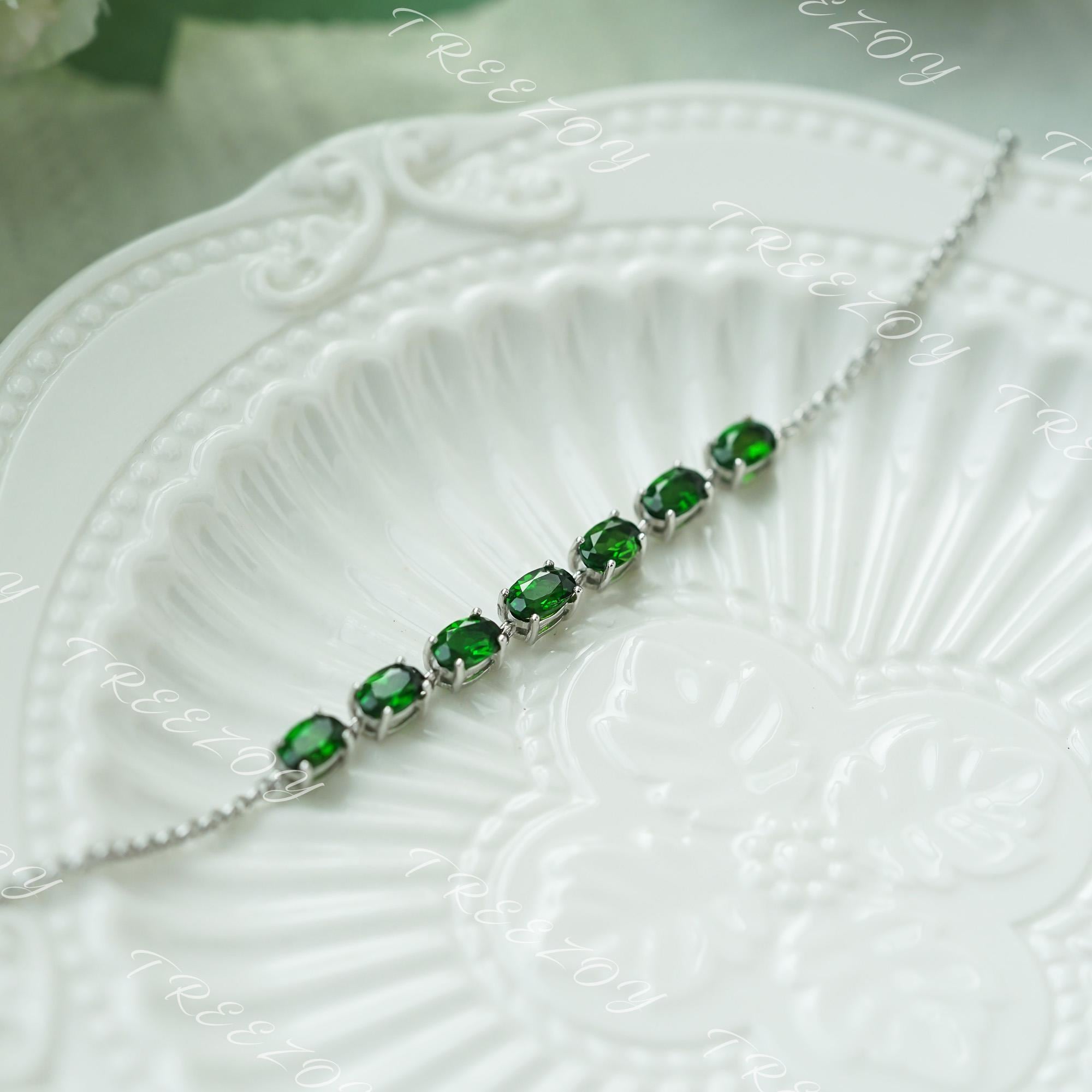Green Diopside Sterling Silver Bracelet: Oval Gemstone Jewelry