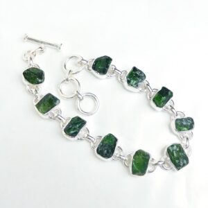 Handmade Sterling Silver Raw Chrome Diopside Crystal Bracelet