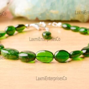 Natural Chrome Diopside Bracelet 925 Sterling Silver – Dainty Beaded Gemstone Minimalist Handmade Jewelry Gift for Her