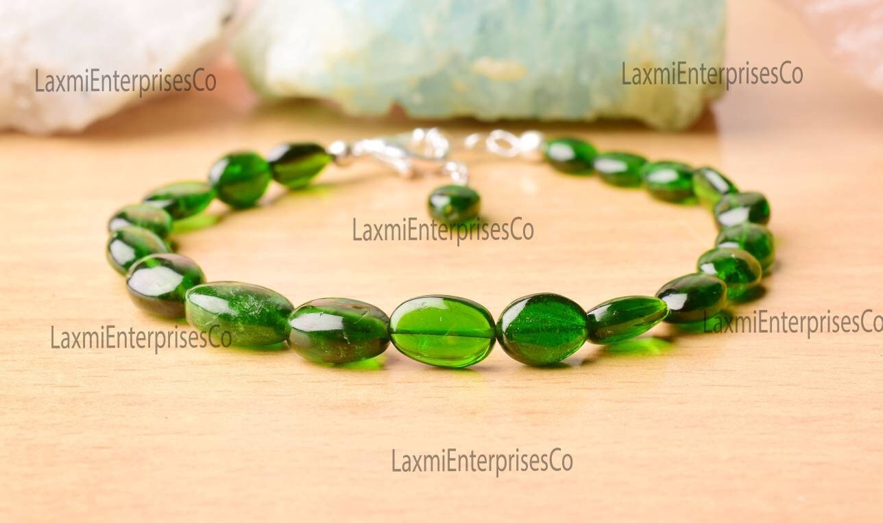 Natural Chrome Diopside Bracelet 925 Sterling Silver – Dainty Beaded Gemstone Minimalist Handmade Jewelry Gift For Her