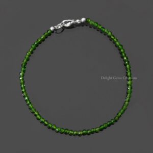 Natural Chrome Diopside Beaded Bracelet, 3mm Micro Faceted Round Beads Bracelet, Green Gemstone Bracelet, Minimalist Jewelry, Gift For Her