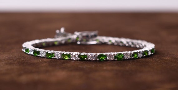Natural Chrome Diopside Bracelet Bridal Jewelry Moissanite Tennis Bracelets Anniversary Gift For Her