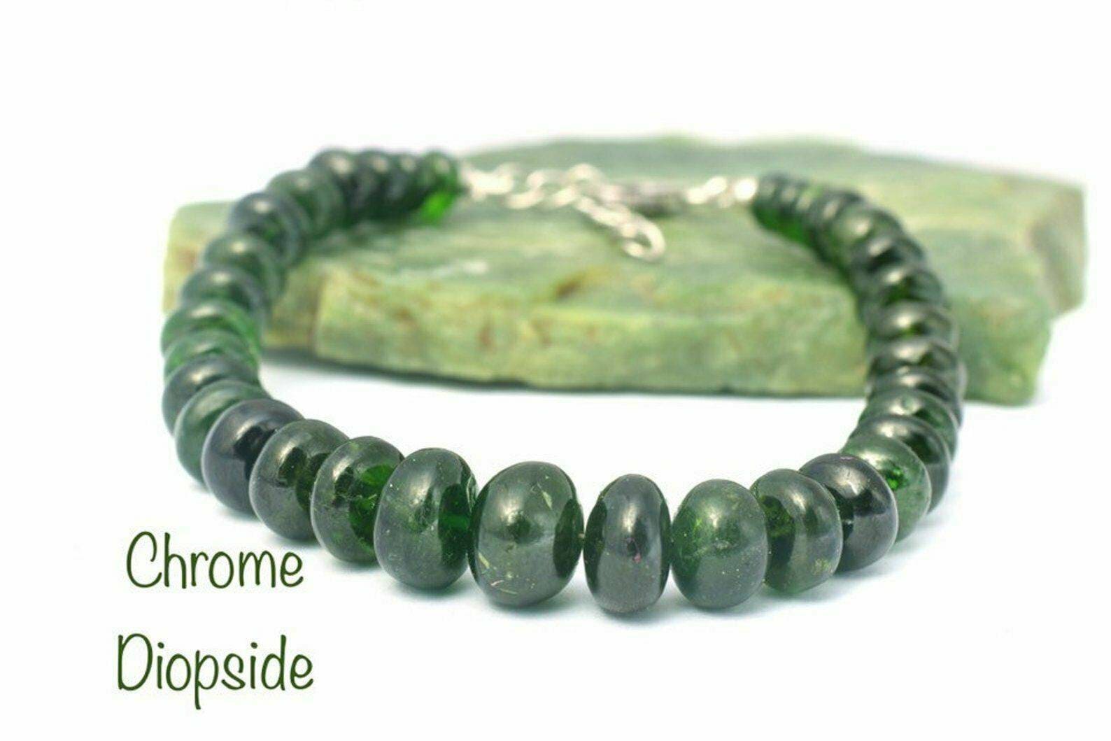 Natural Chrome Diopside Bracelet In 925 Sterling Silver, Beaded Bracelet, Dainty Bracelet, Gemstone Bracelet, Green Stone Bracelet, Gift Her
