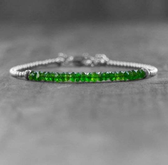 Natural Chrome Diopside Bracelet In 925 Sterling Silver, Beaded Bracelet, Dainty Bracelet, Gemstone Bracelet, Green Stone Bracelet, Gift Her