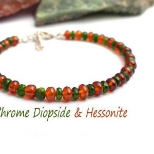 Natural Hessonite and Chrome Diopside Bracelet in 925 Sterling Silver, Dainty, Faceted  Gemstone Bracelet, Stack Bracelet, Bracelet, Gift