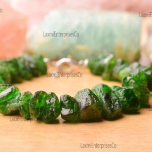 Natural Raw Chrome Diopside Bracelet in 925 Sterling Silver, Dainty, Rough Gemstone Bracelet, Green Rough, Uncut Stone Bracelet, Gift Her