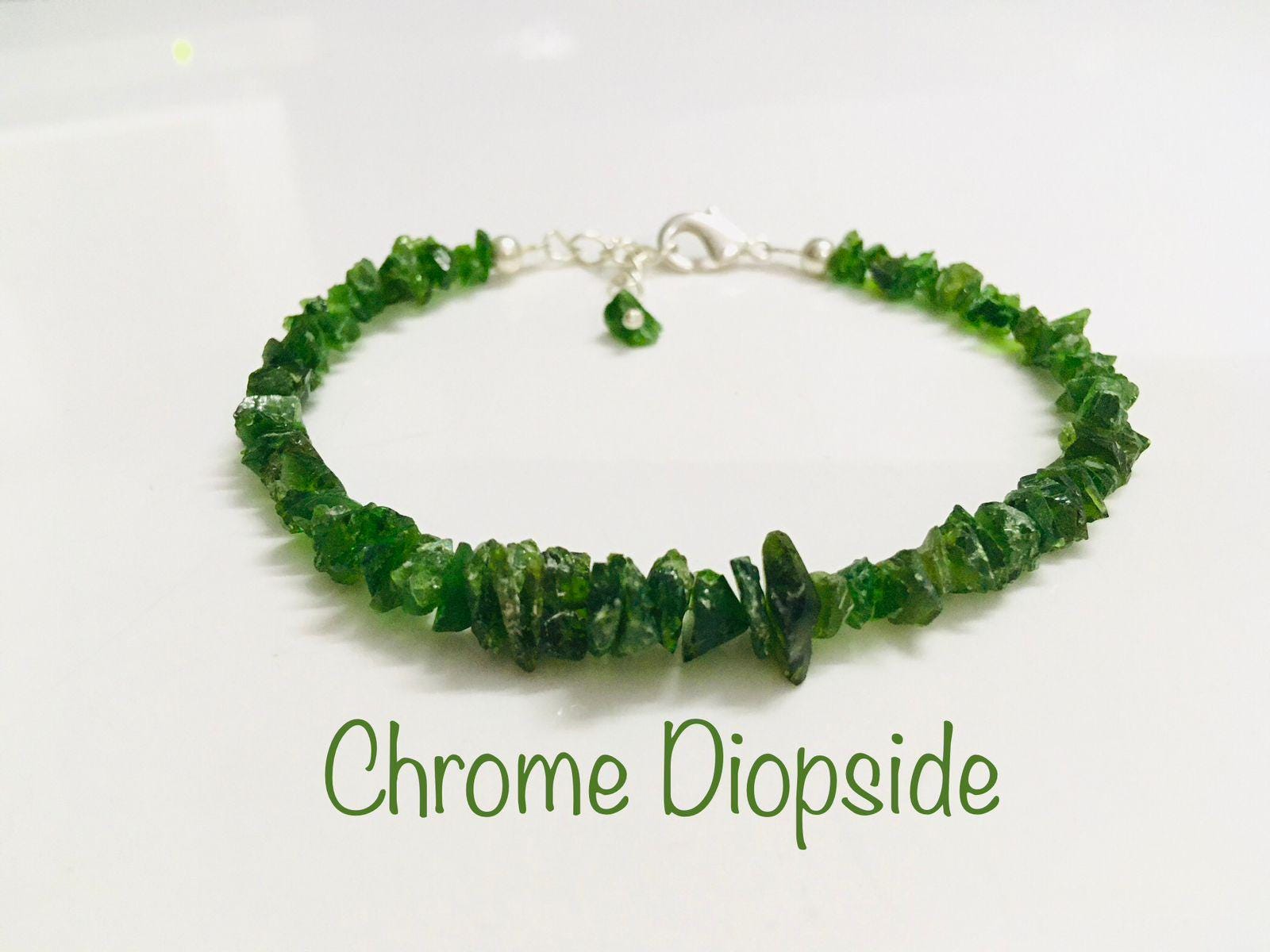 Natural Raw Chrome Diopside Bracelet In 925 Sterling Silver, Dainty, Rough Gemstone Bracelet, Green Rough, Uncut Stone Bracelet, Gift Her