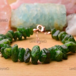 Natural Raw Chrome Diopside Bracelet in 925 Sterling Silver, Dainty, Rough Gemstone Bracelet, Green Rough, Uncut Stone Bracelet, Gift Her